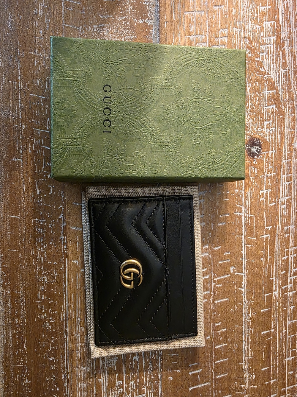 Gucci Black Quilted Leather Card Holder with Gold Double G